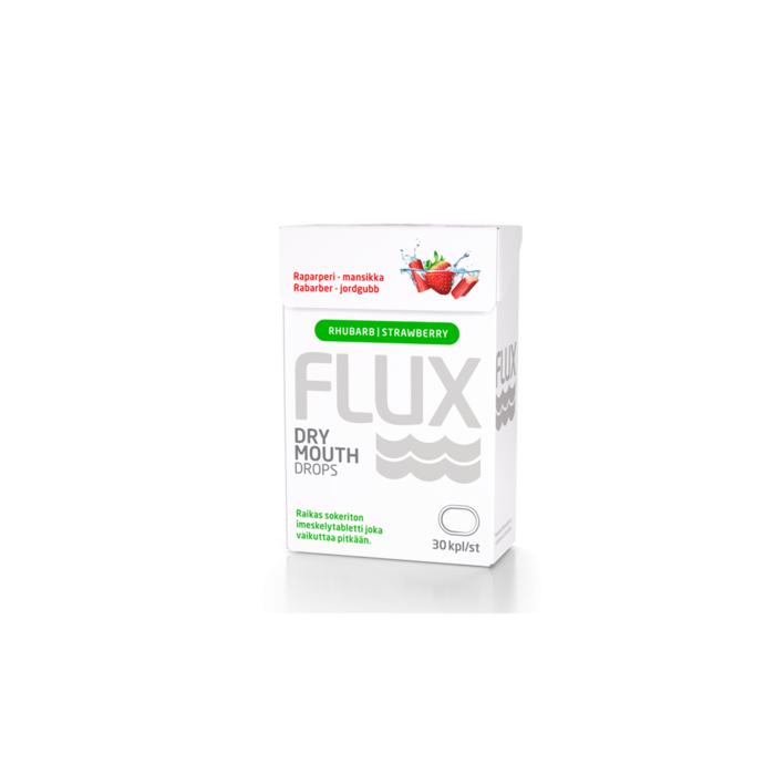 1000021663_Flux_Dry_Mouth_Raparperi_mansikka_30_imeskelytabl_pakkauskuva_Pakkauskuva9340_jpg