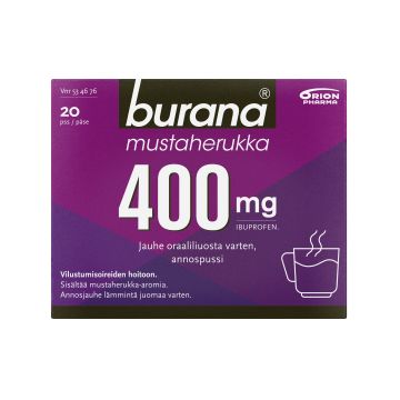 BURANA MUSTAHERUKKA 400 mg jauhe oraaliliuosta varten, annospussi 20 kpl
