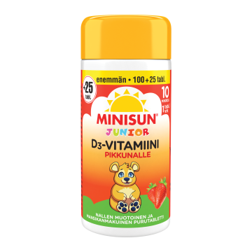 Minisun D-vitamiini Mansikka-Nalle jr.10 mikrog  100+25 tabl