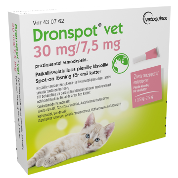 DRONSPOT VET 30 mg / 7.5 mg paikallisvaleluliuos (pienille kissoille)2x0,35 ml