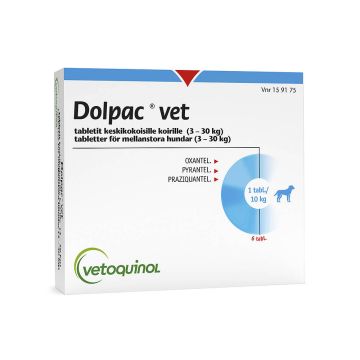 DOLPAC VET TABLETIT KESKIKOKOISILLE KOIRILLE 200,28/49,94/50 mg tabl (3-30 kg)6 fol