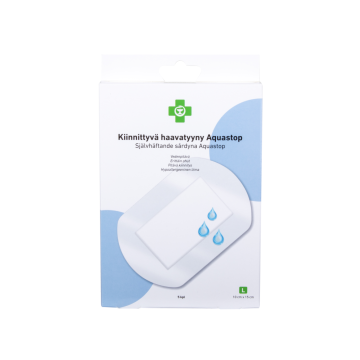 Apteekki Kiinnittyvä haavatyyny Aquastop L 10 cm x 15 cm 5 kpl/rasia