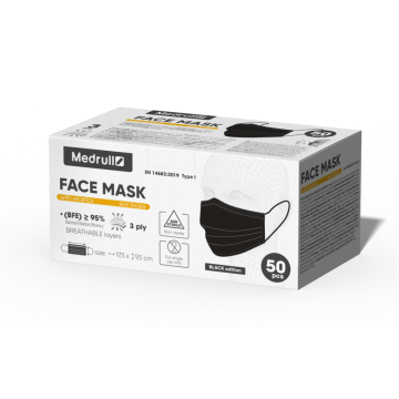 Medrull Face Mask kirurginen kasvonsuoja  musta 50 kpl