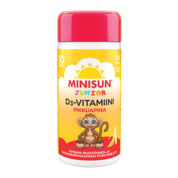 Minisun D-vitamiini Banaani Apina jr.10 mikrog 100 tabl