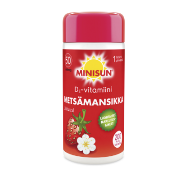 Minisun D-vitamiini Metsämansikka 50 mikrog 200 tabl