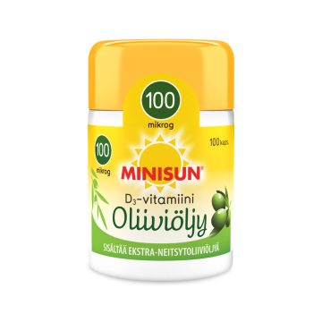 Minisun D-vitamiini Oliiviöljy 100 mikrog 100 kaps