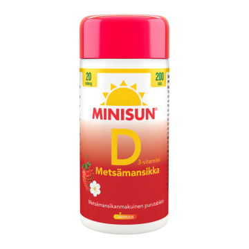Minisun D-vitamiini Metsämansikka 20 mikrog 200 tabl