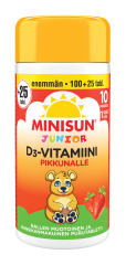 Minisun D-vitamiini Mansikka-Nalle jr.10 mikrog  100+25 tabl